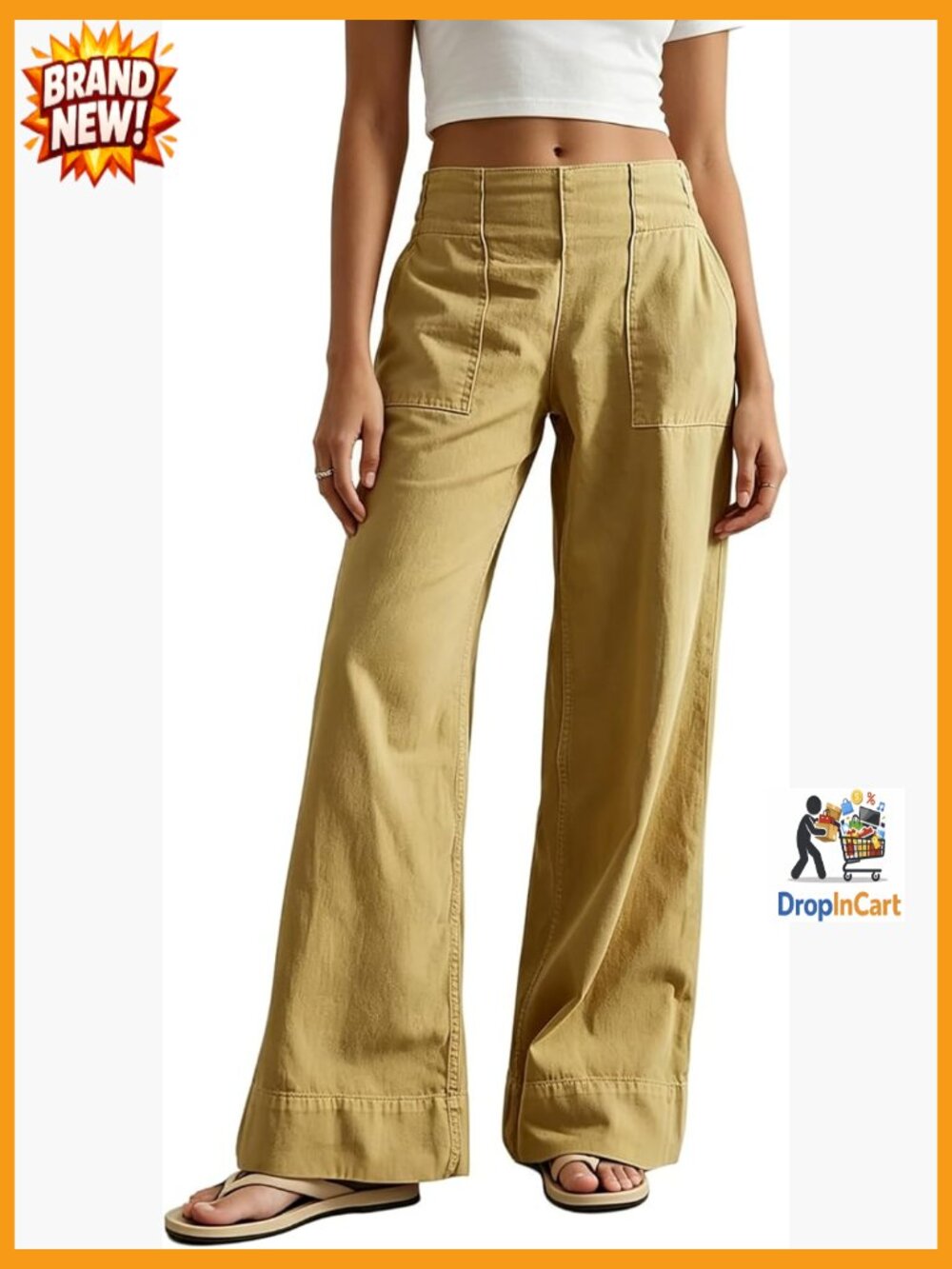 Wide Leg Denim Jeans High Waisted Baggy Pull On Stretchy Full Length Trousers